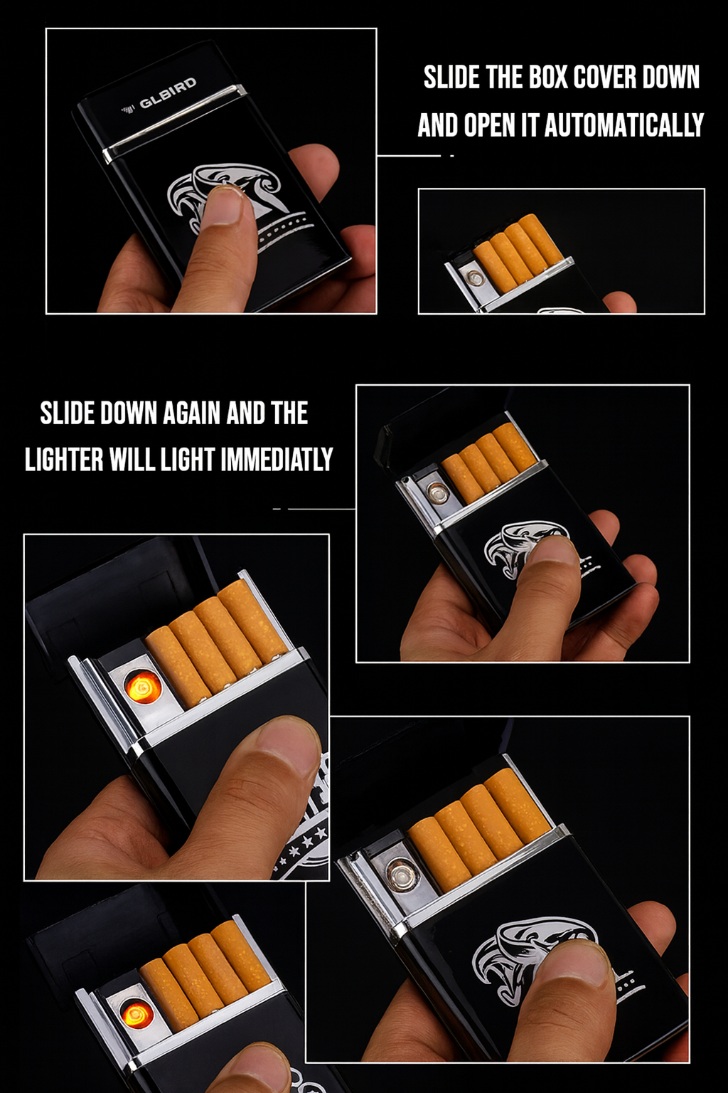 Stylish 2 in 1 USB Rechargeable Cigarette Case with Lighter